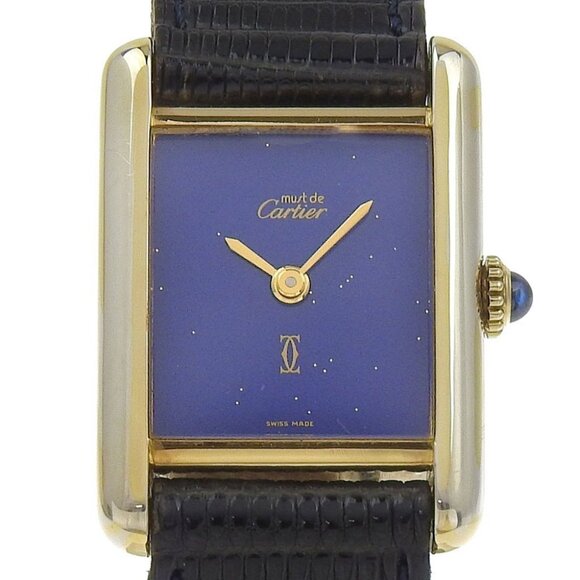CARTIER Must tank Watches 60022 Lapis Lazuli Dial cal.2512-1 BlueDial Silver - Picture 1 of 7